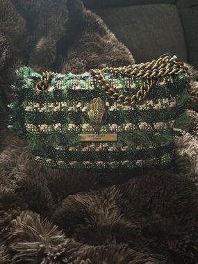 Kurt Geiger Green Tweed Shoulder Bag with Gold Chain